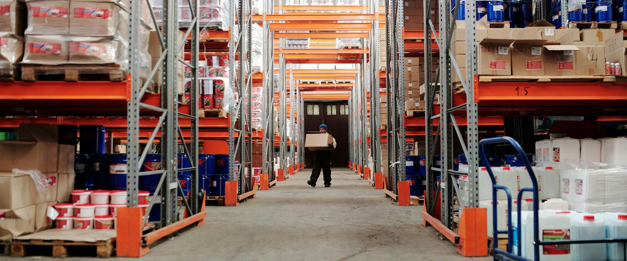 Bonded warehouse racking stacked with palletised cargo