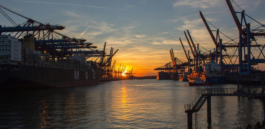 Container ship at port during customs clearance
