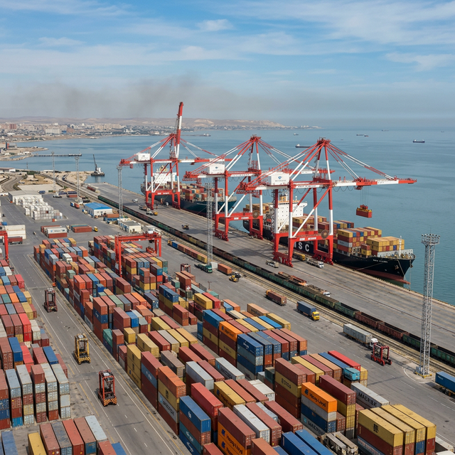 Container terminal at Port of Aktau on the Caspian Sea