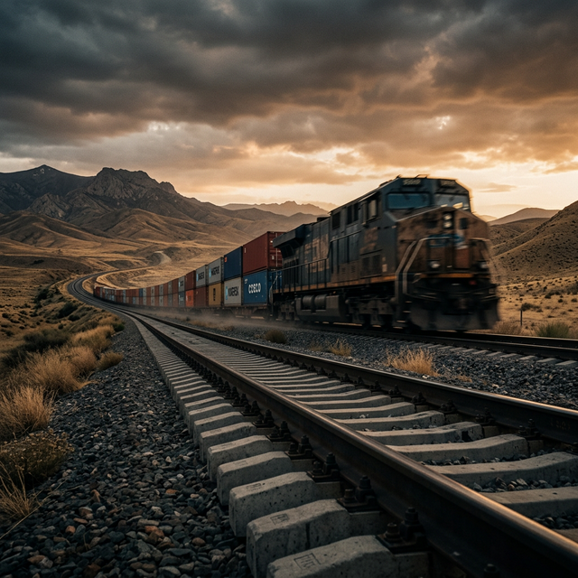 Container freight train on the Middle Corridor Trans-Caspian route